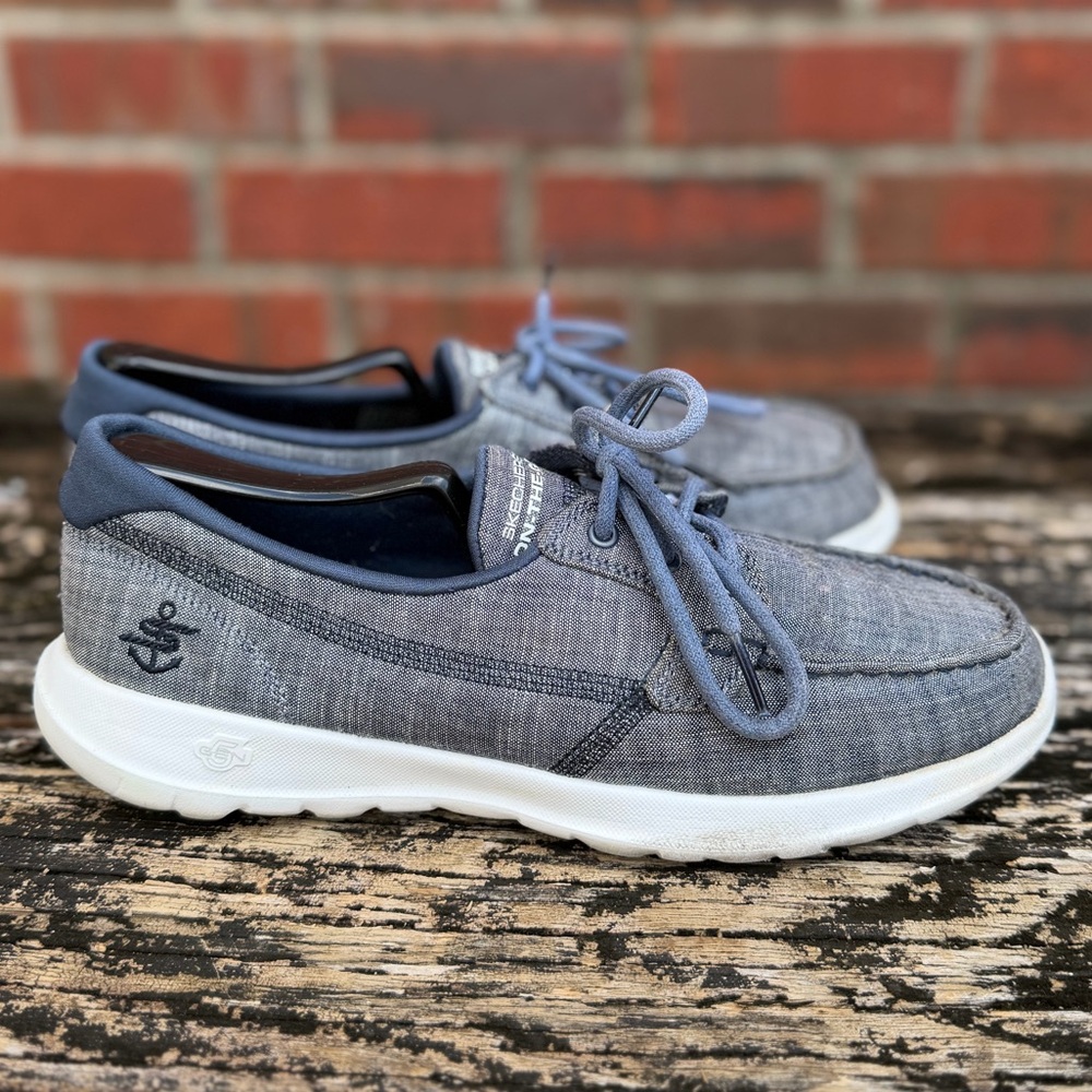 Skechers Gray Canvas Slip-On Sneakers with White Soles